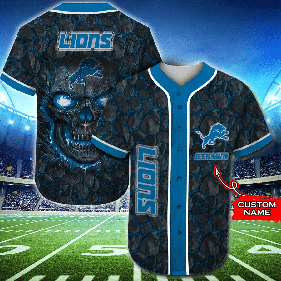 Lowest Price Detroit Lions Baseball Jersey Shirt Skull Custom Name