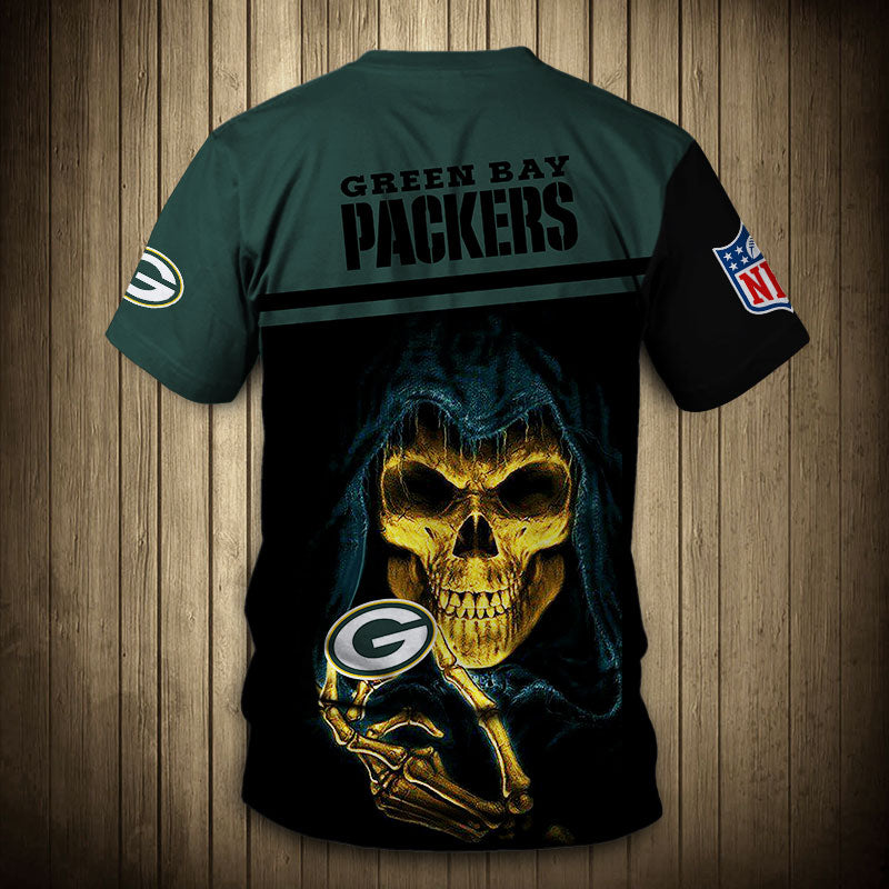 15% SALE OFF Green Bay Packers T-shirt Skull On Back – Footballfan365