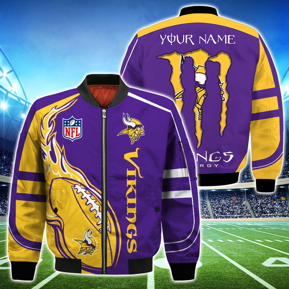 Minnesota Vikings Custom Logo Print Motorcycle Leather Jacket - Blinkenzo