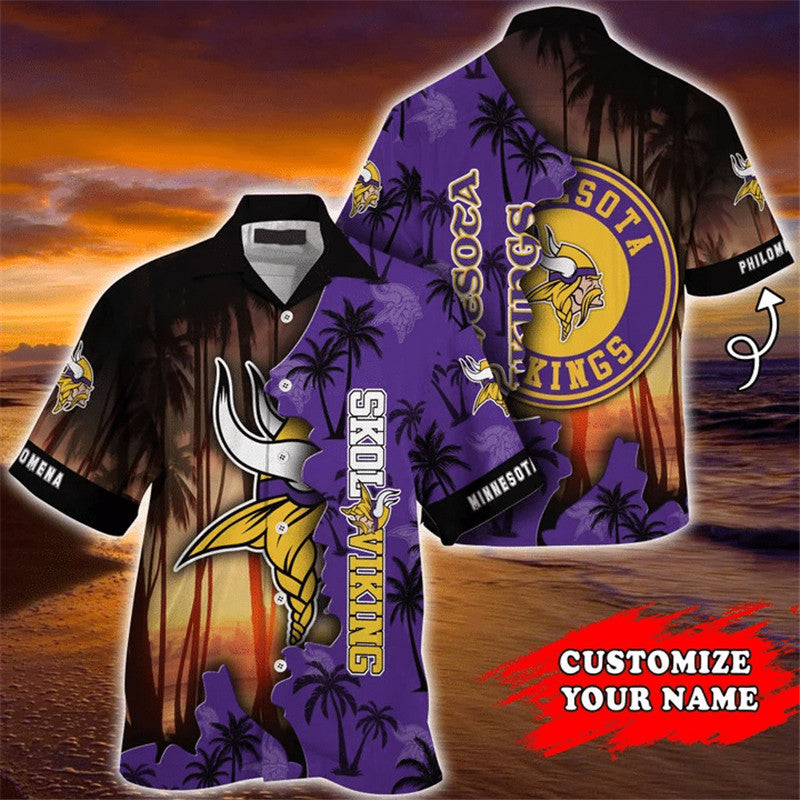 Minnesota Vikings Skol Vikings Hawaiian Button-Up T-Shirt - Aopprinter