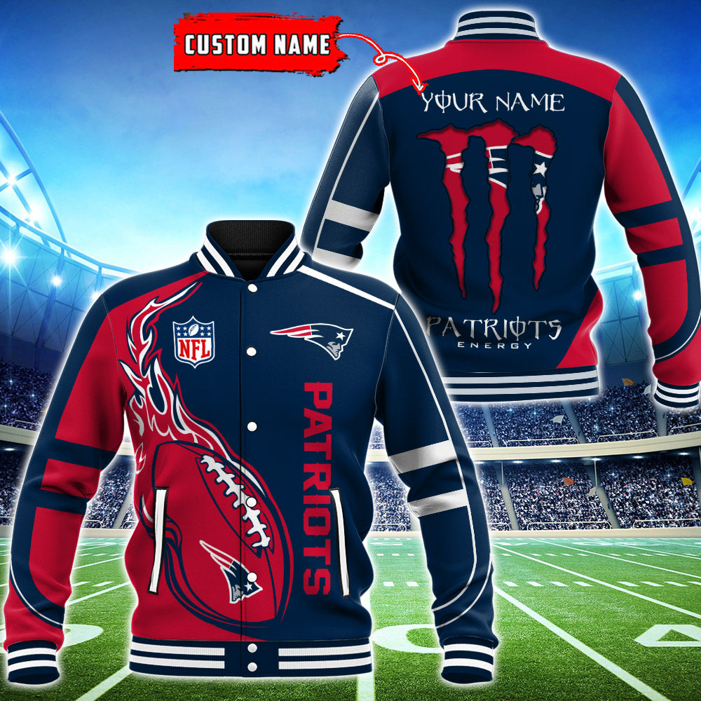 NFL New England Patriots Blue Bomber Jacket 3D