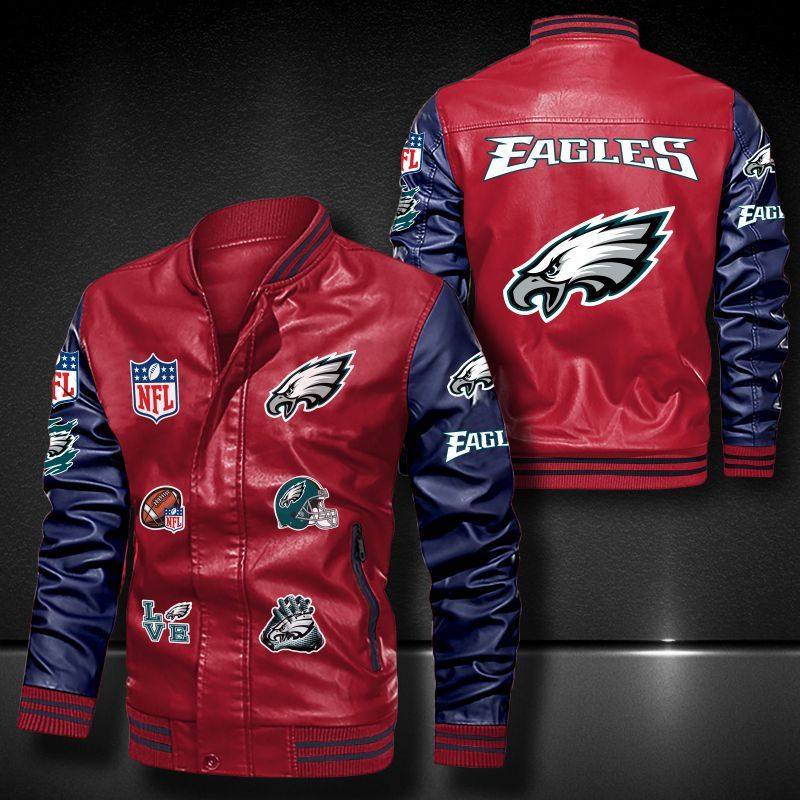 Philadelphia Eagles Men's Leather Bomber Jacket Biker Winter