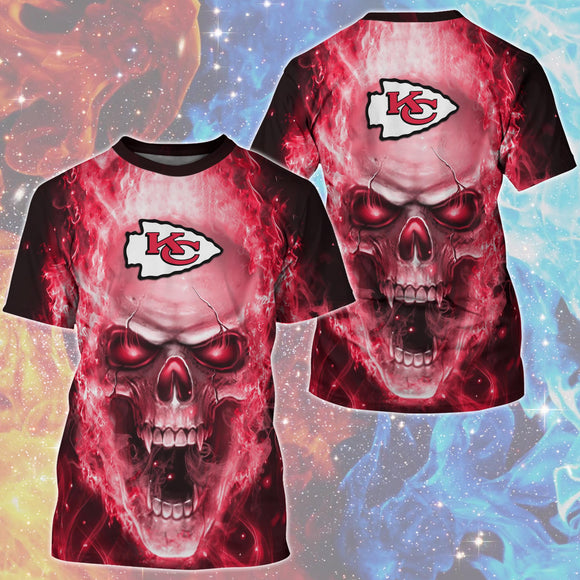 15% OFF Hot Selling Kansas City Chiefs T Shirt Mens Skull