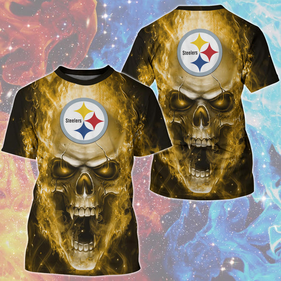 15% OFF Hot Selling Pittsburgh Steelers T Shirt Mens Skull