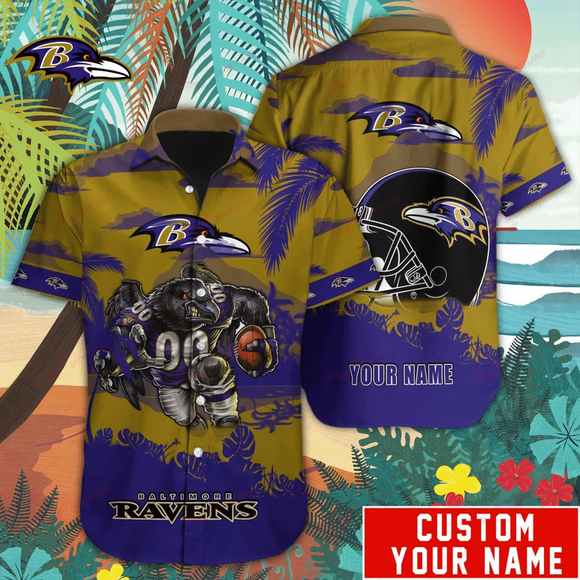 14% OFF Mascot Baltimore Ravens Hawaiian Shirt Custom Name For Men