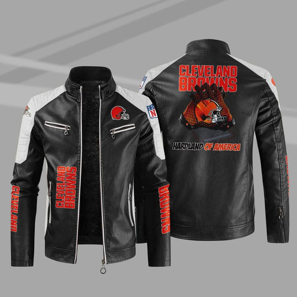 Buy Block Cleveland Browns Leather Jacket - Get 25% OFF Now