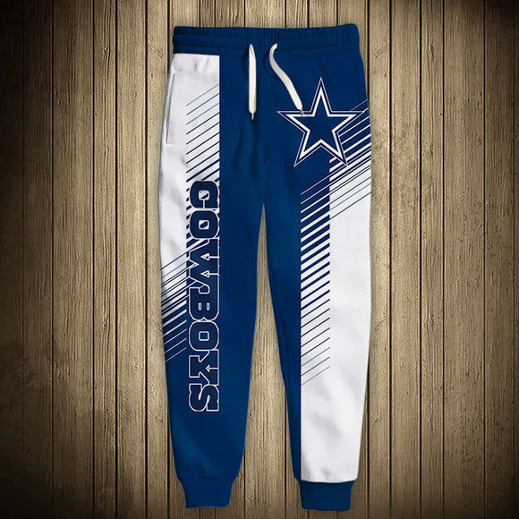 Blue & White Dallas Cowboys Men’s Sweatpants Stripe Footballfan365