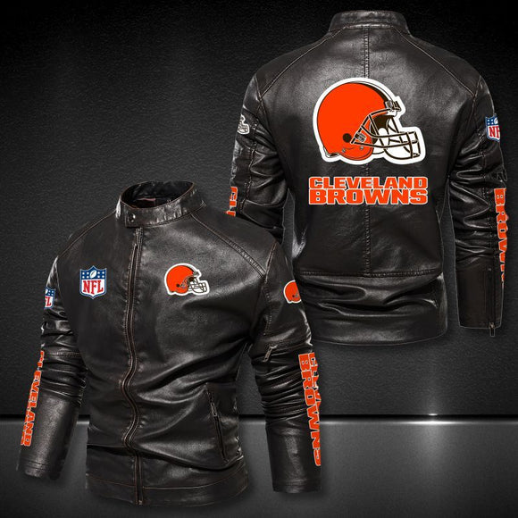 30% OFF Cleveland Browns Faux Leather Varsity Jacket - Hurry! Offer ends soon
