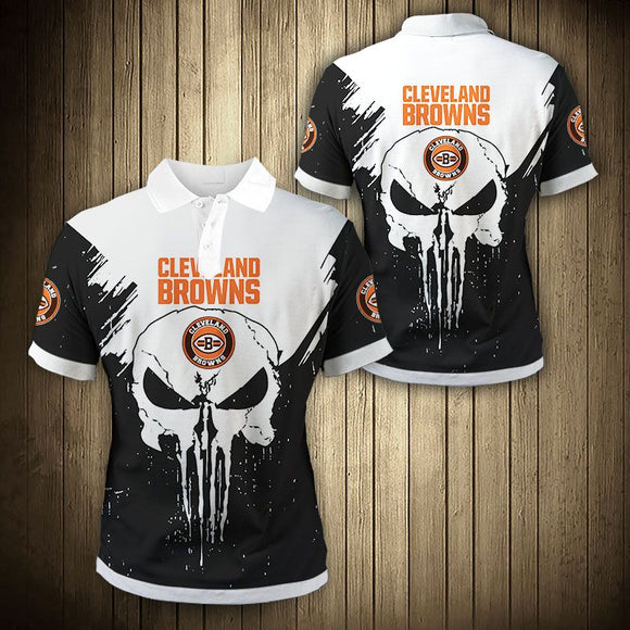 20% OFF Cleveland Browns Polo Shirt Mens Punisher Skull