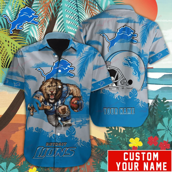 14% OFF Mascot Detroit Lions Hawaiian Shirt Custom Name For Men