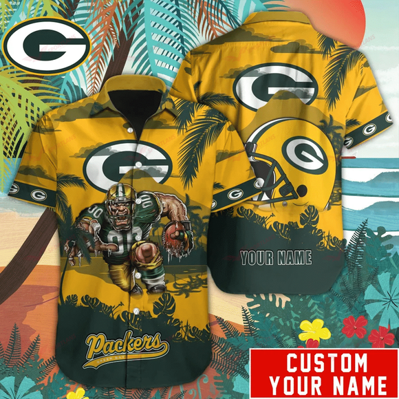14`% OFF Mascot Green Bay Packers Hawaiian Shirt Custom Name For Men