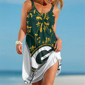 15% SALE OFF Green Bay Packers Sleeveless Floral Dress For Summer