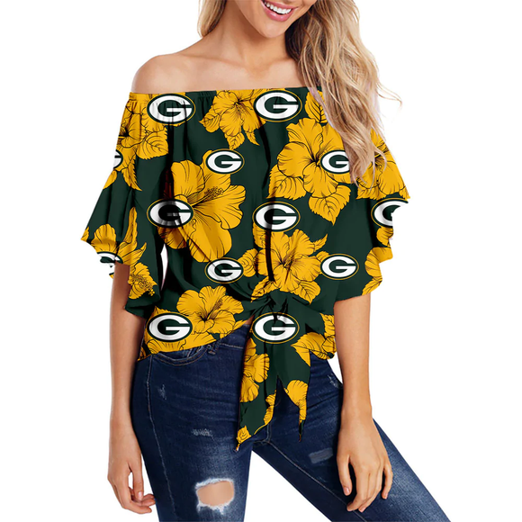 20% OFF Green Bay Packers Strapless Bandage T-shirt Floral Half Sleeve