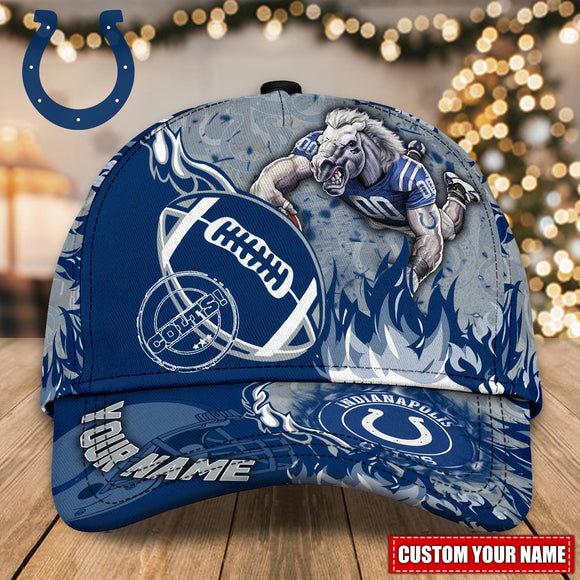 Hot Selling Indianapolis Colts Adjustable Hat Mascot & Flame - Custom Name