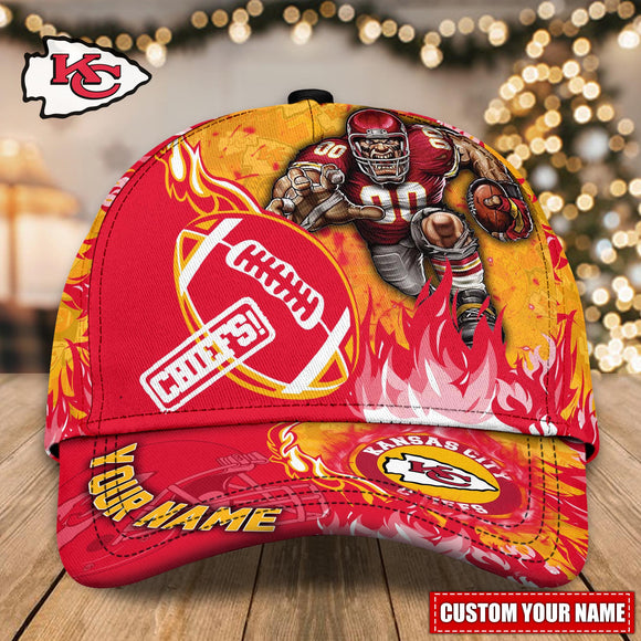 Hot Selling Kansas City Chiefs Adjustable Hat Mascot & Flame - Custom Name