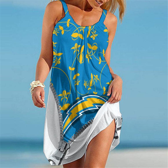 15% SALE OFF Los Angeles Chargers Sleeveless Floral Dress For Summer