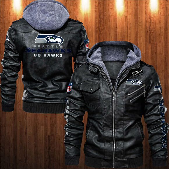 Men’s Black & Brown Seattle Seahawks Faux Leather Jacket