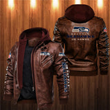 Men’s Black & Brown Seattle Seahawks Faux Leather Jacket