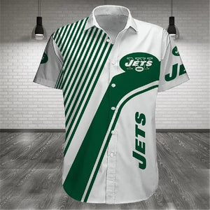 15% OFF Men's New York Jets Shirt Stripes Short Sleeve