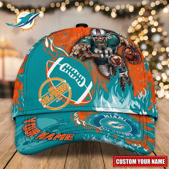 Hot Selling Miami Dolphins Adjustable Hat Mascot & Flame - Custom Name