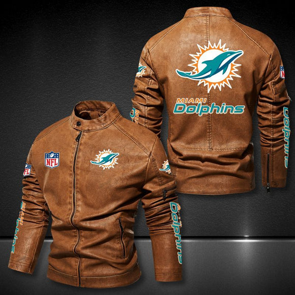 30% OFF Miami Dolphins Faux Leather Varsity Jacket - Hurry! Offer ends soon