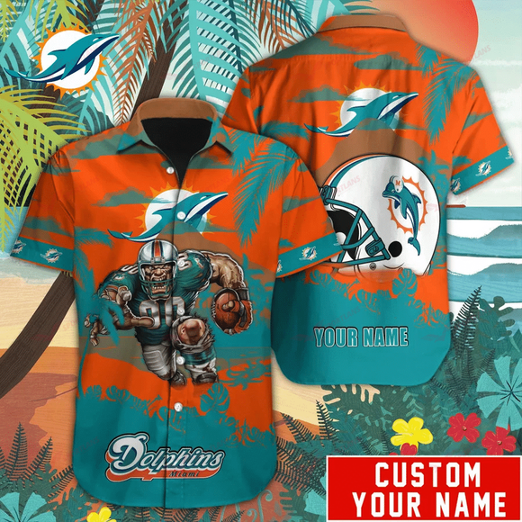 14% OFF Mascot Miami Dolphins Hawaiian Shirt Custom Name For Men