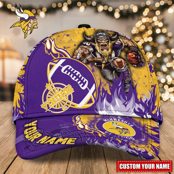 Hot Selling Minnesota Vikings Adjustable Hat Mascot & Flame - Custom Name
