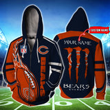 20% OFF Monster Energy Chicago Bears Zipper Hoodie Custom Name