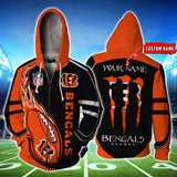 20% OFF Monster Energy Cincinnati Bengals Zipper Hoodie Custom Name