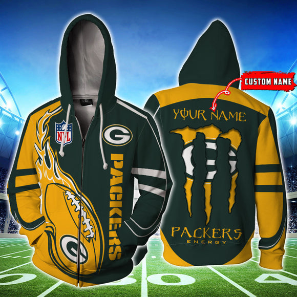 20% OFF Monster Energy Green Bay Packers Zipper Hoodie Custom Name