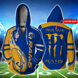 20% OFF Monster Energy Los Angeles Rams Zipper Hoodie Custom Name