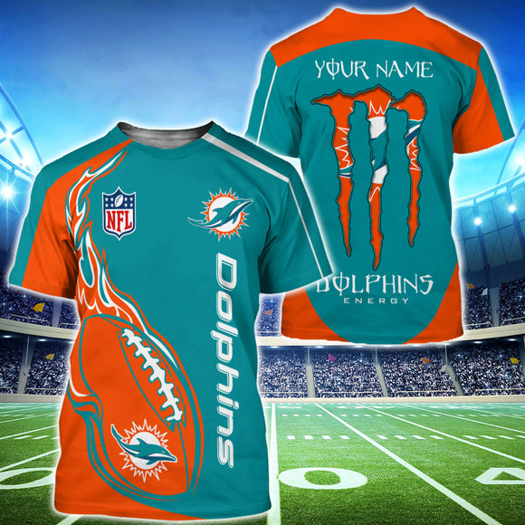 15% OFF Monster Energy Miami Dolphins T shirt Custom Name For Men