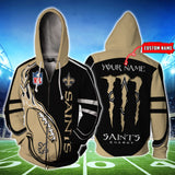 20% OFF Monster Energy New Orleans Saints Zipper Hoodie Custom Name