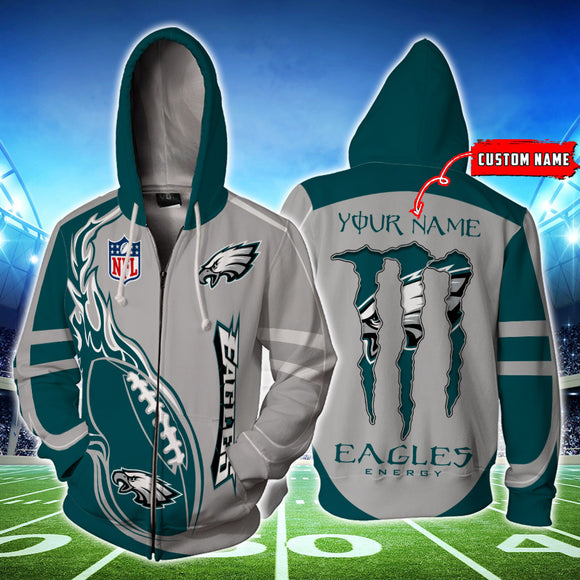 20% OFF Monster Energy Philadelphia Eagles Zipper Hoodie Custom Name