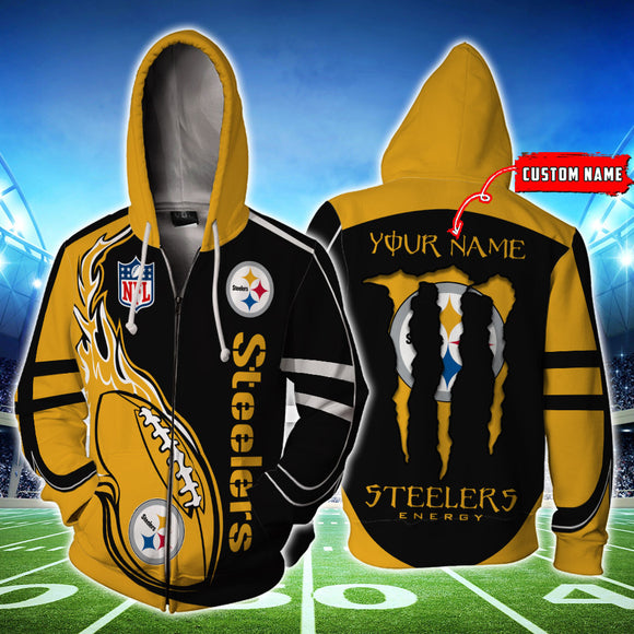20% OFF Monster Energy Pittsburgh Steelers Zipper Hoodie Custom Name