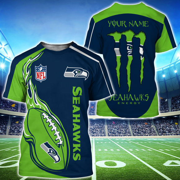15% OFF Monster Energy Seattle Seahawks T shirt Custom Name For Men