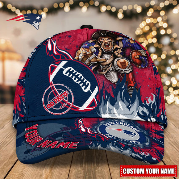 Hot Selling New England Patriots Adjustable Hat Mascot & Flame - Custom Name