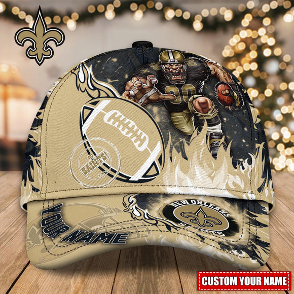 Hot Selling New Orleans Saints Adjustable Hat Mascot & Flame - Custom Name