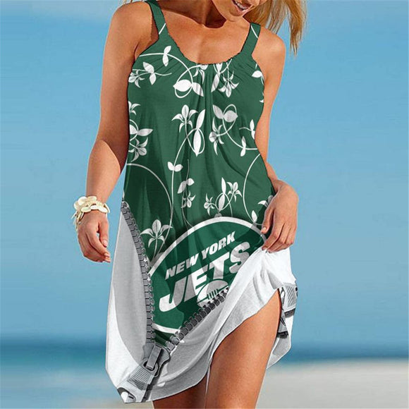 15% SALE OFF New York Jets Sleeveless Floral Dress For Summer