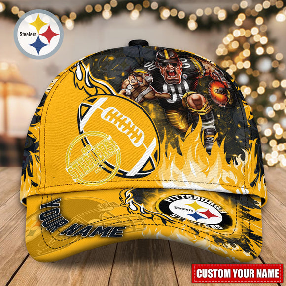 Hot Selling Pittsburgh Steelers Adjustable Hat Mascot & Flame - Custom Name