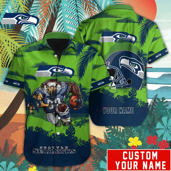 14% OFF Mascot Seattle Seahawks Hawaiian Shirt Custom Name For Men