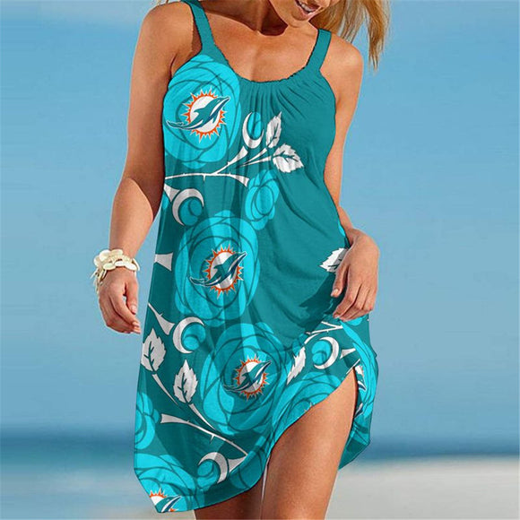 15% OFF Best Women's Miami Dolphins Floral Beach Dress