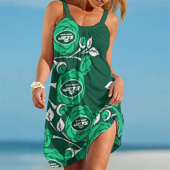 15% OFF Best Women's New York Jets Floral Beach Dress
